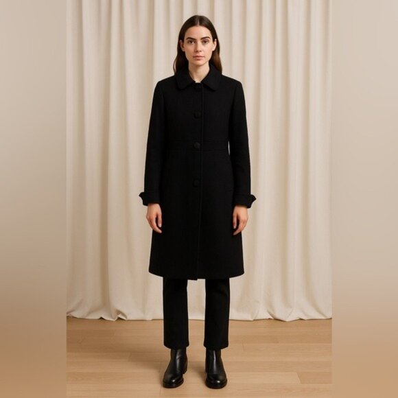 J.Crew Women’s Black Wool Trench Coat Size 10 Elegant Timeless Outerwear - Picture 2 of 14